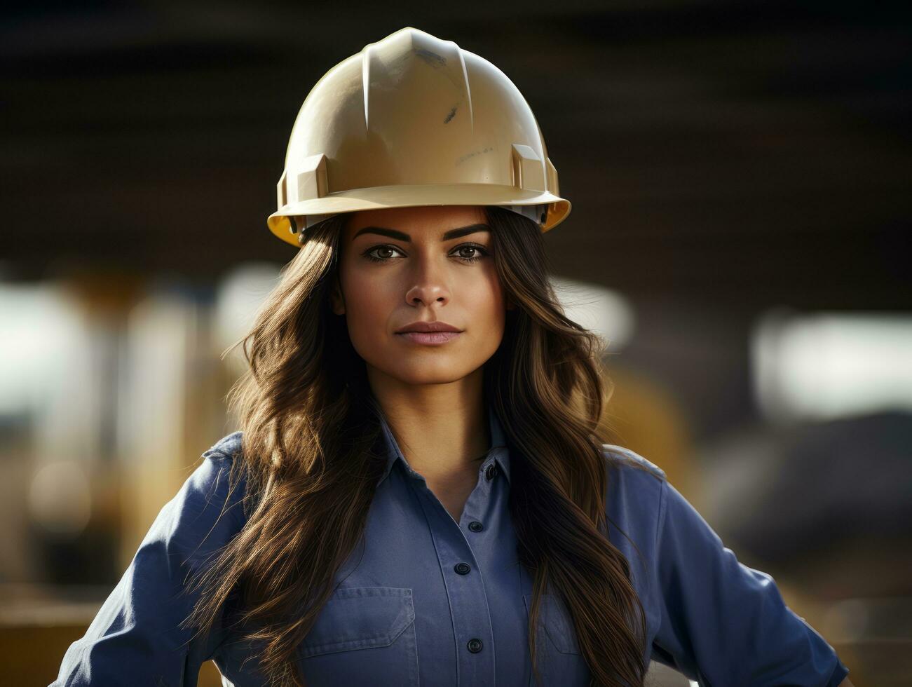 photo shot of a natural woman working as a construction worker AI Generative