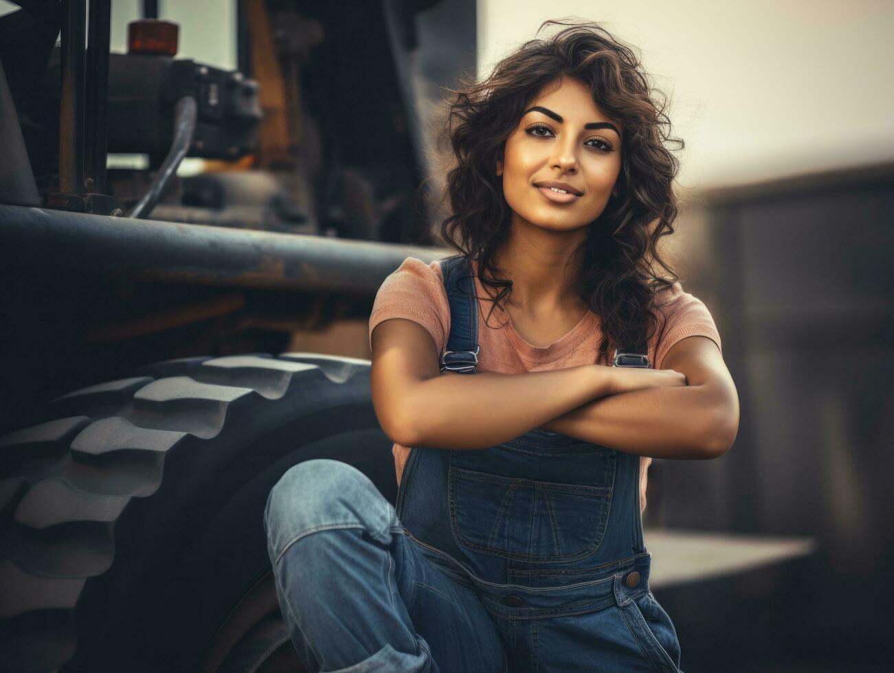 photo shot of a natural woman working as a construction worker AI Generative