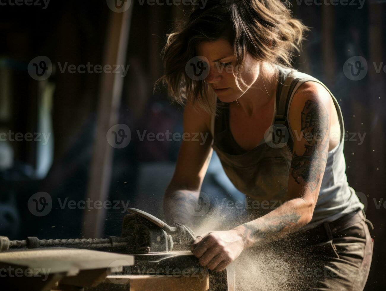 photo shot of a natural woman working as a construction worker AI Generative