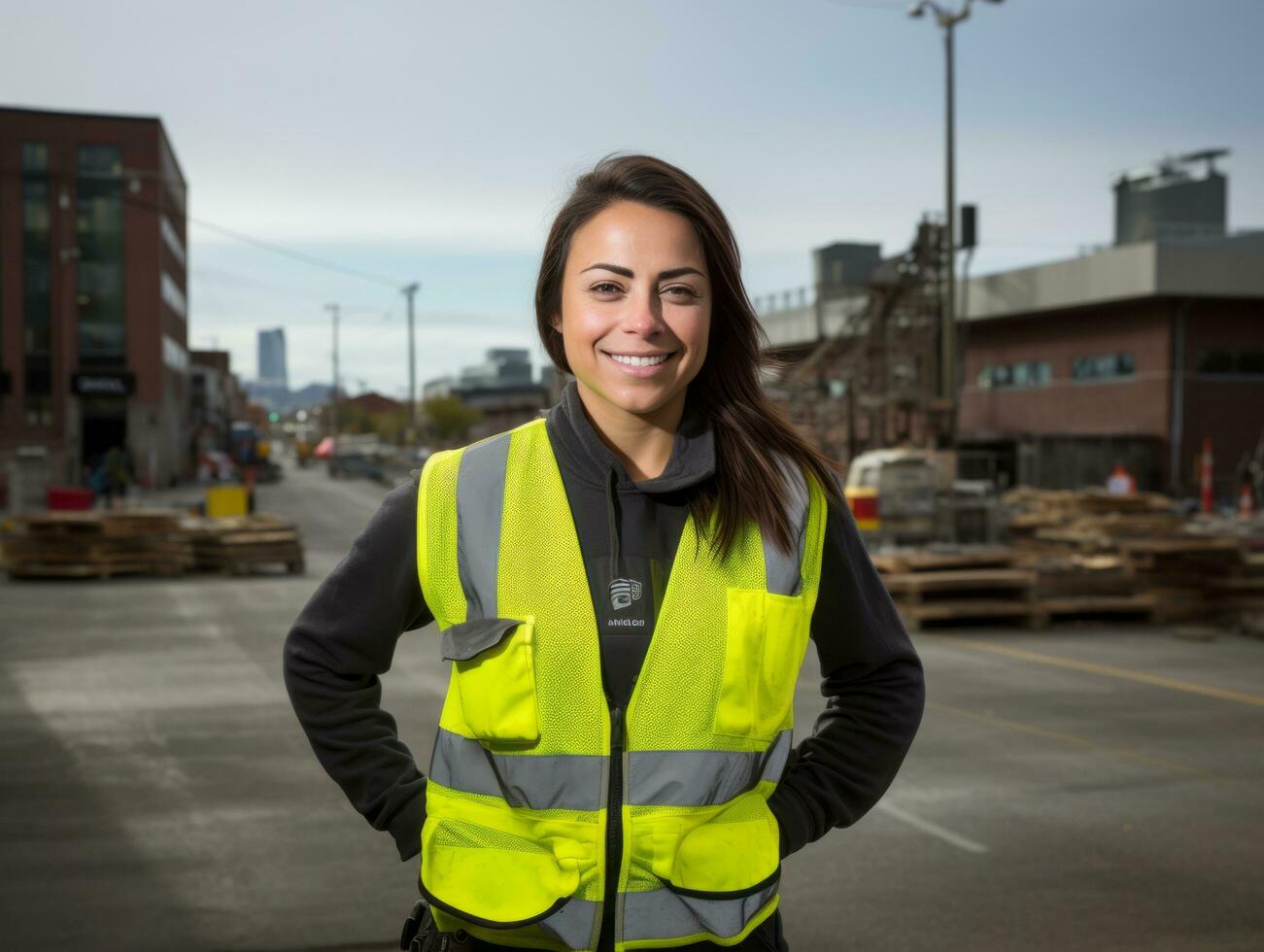 photo shot of a natural woman working as a construction worker AI Generative