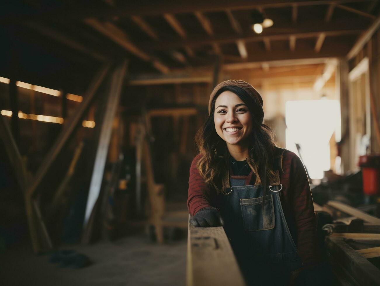 photo shot of a natural woman working as a construction worker AI Generative