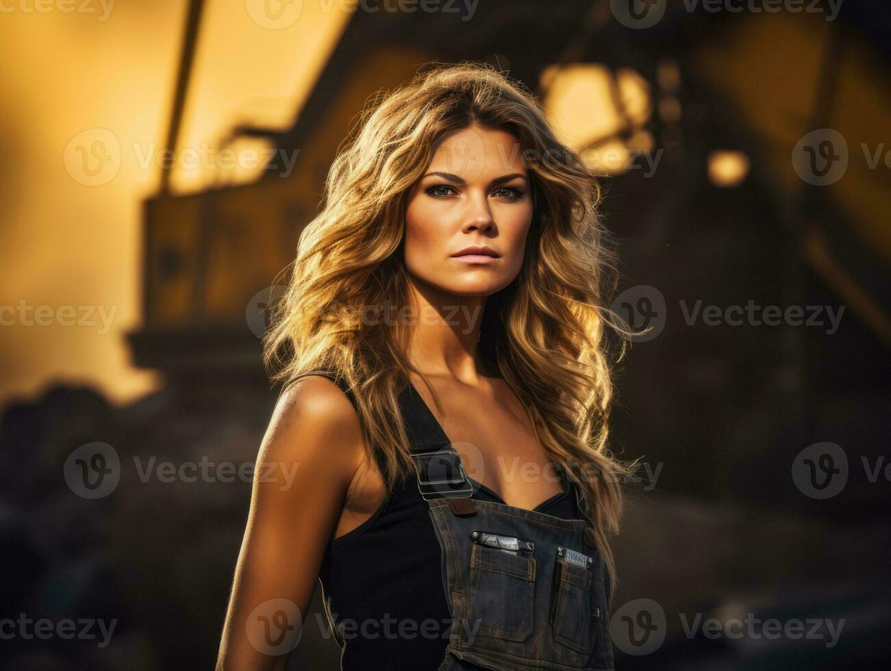 photo shot of a natural woman working as a construction worker AI Generative