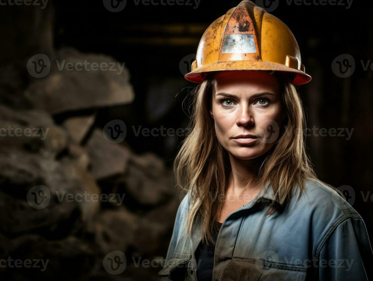 photo shot of a natural woman working as a construction worker AI Generative