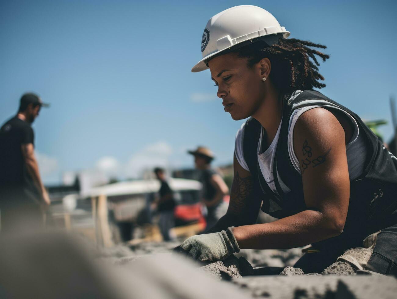 photo shot of a natural woman working as a construction worker AI Generative