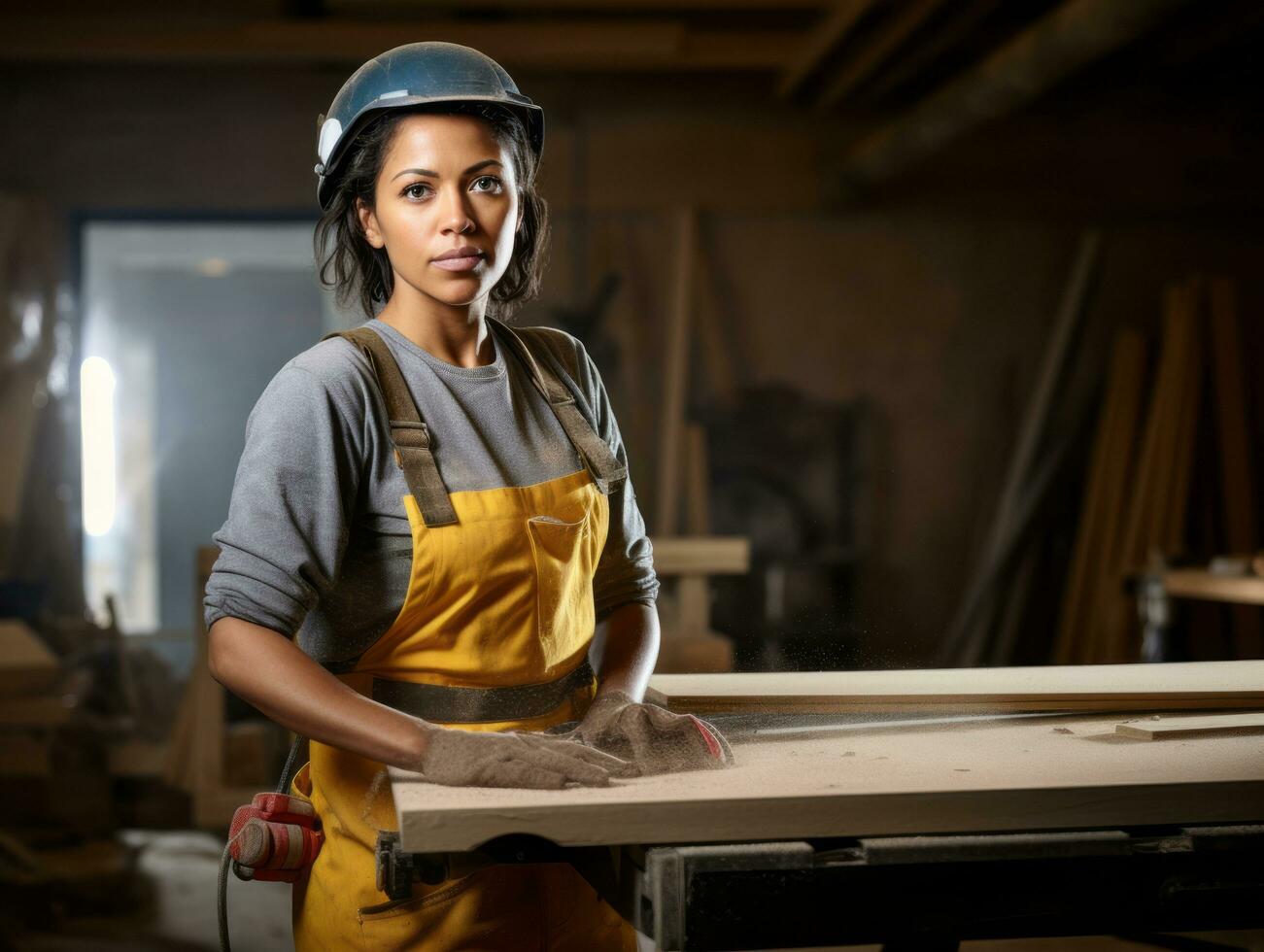 photo shot of a natural woman working as a construction worker AI Generative