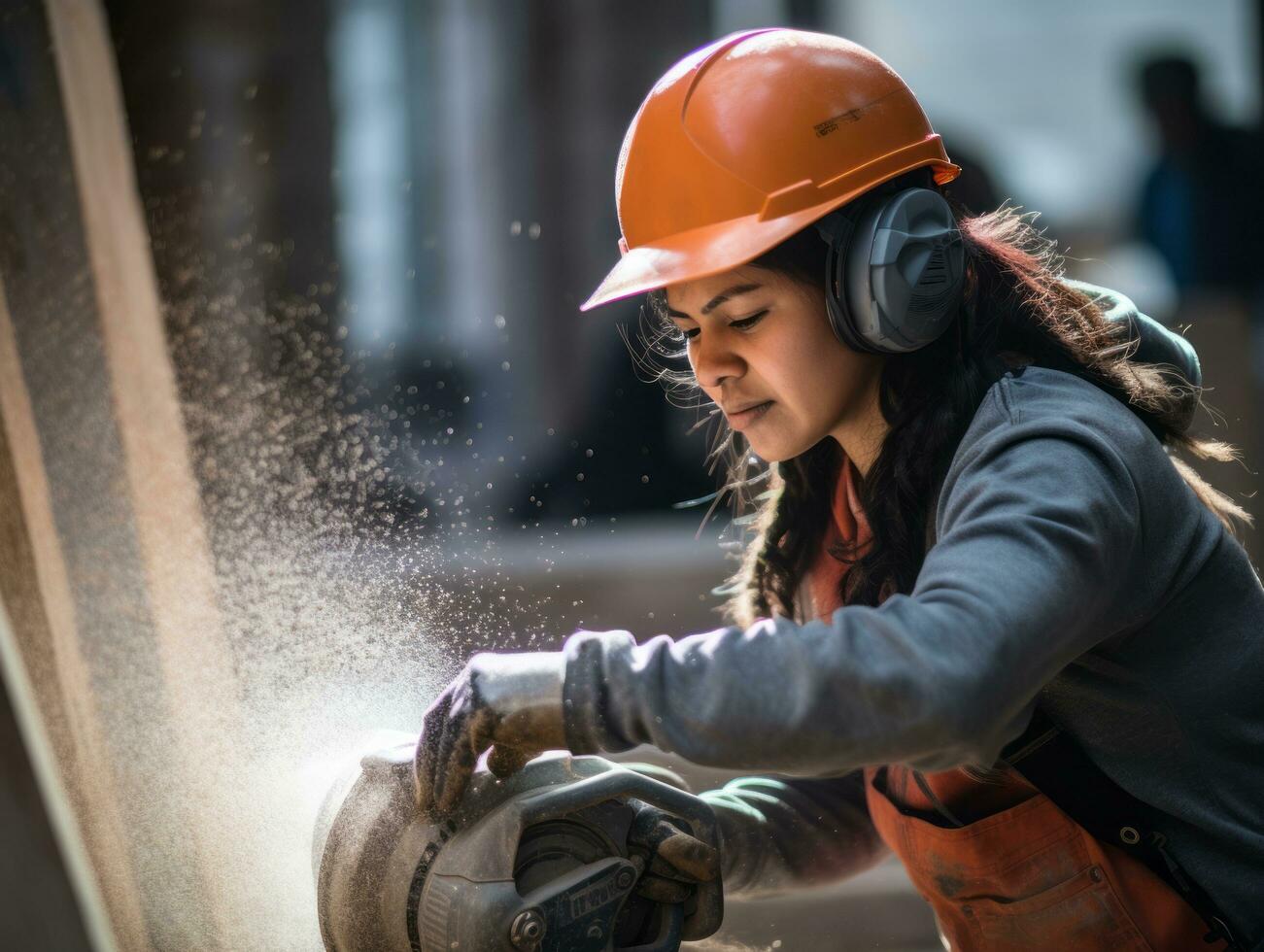 photo shot of a natural woman working as a construction worker AI Generative