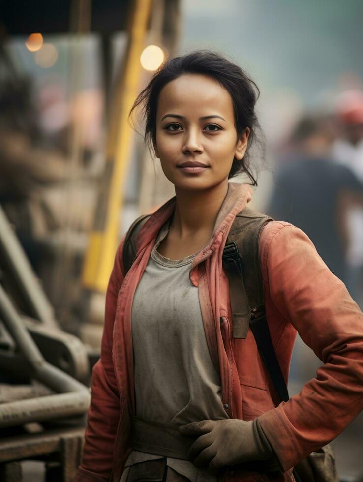 photo shot of a natural woman working as a construction worker AI Generative