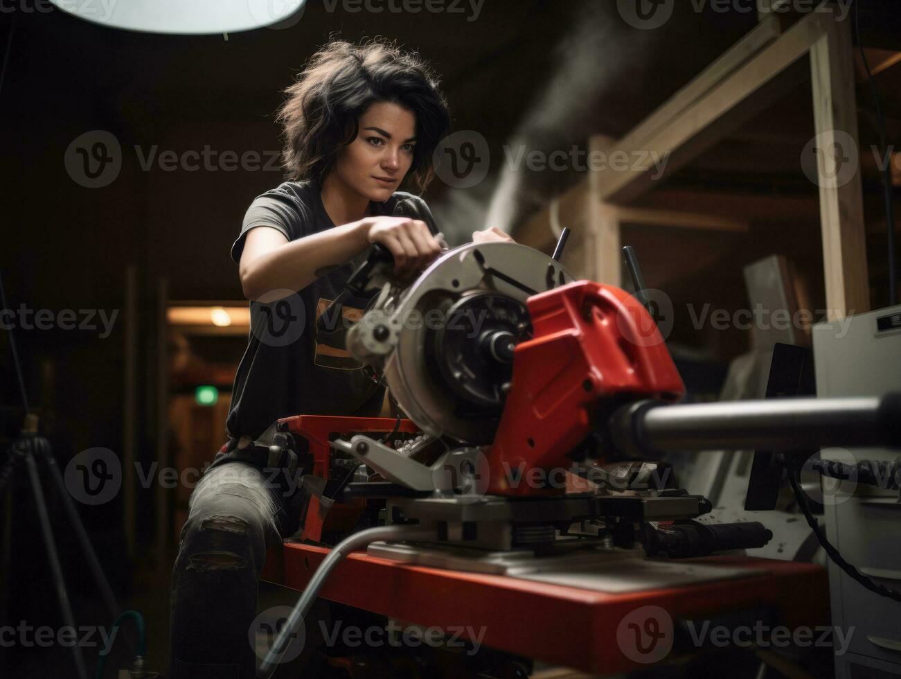 photo shot of a natural woman working as a construction worker AI Generative