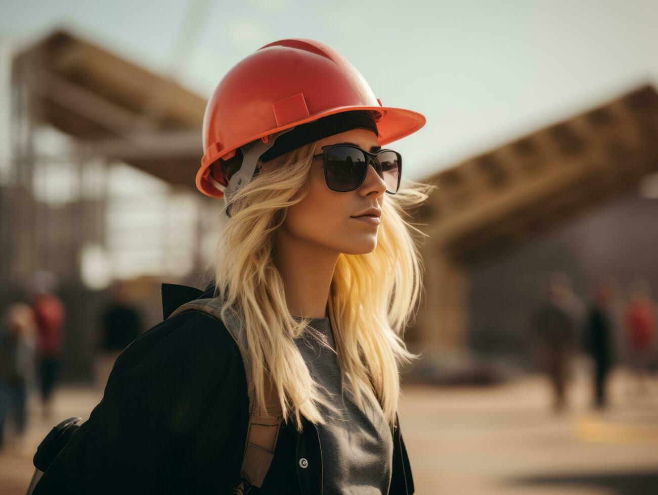 photo shot of a natural woman working as a construction worker AI Generative