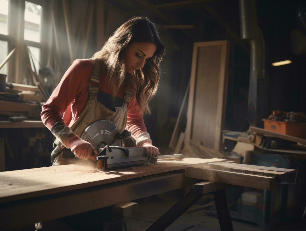 photo shot of a natural woman working as a construction worker AI Generative