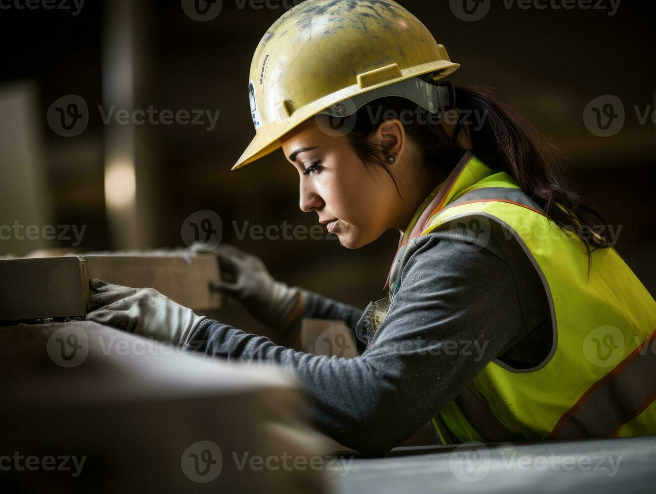 photo shot of a natural woman working as a construction worker AI Generative