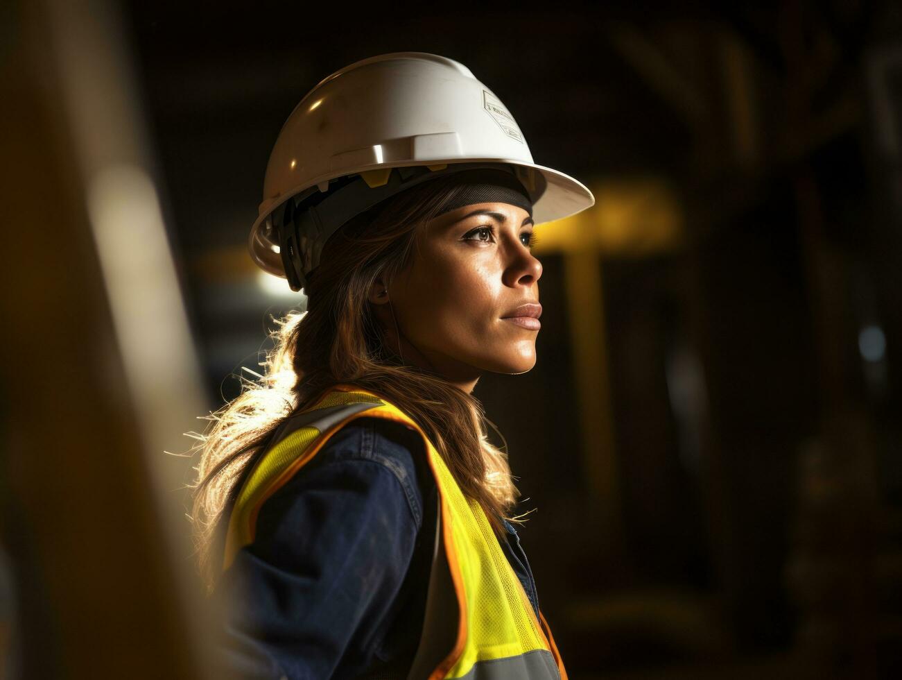 photo shot of a natural woman working as a construction worker AI Generative