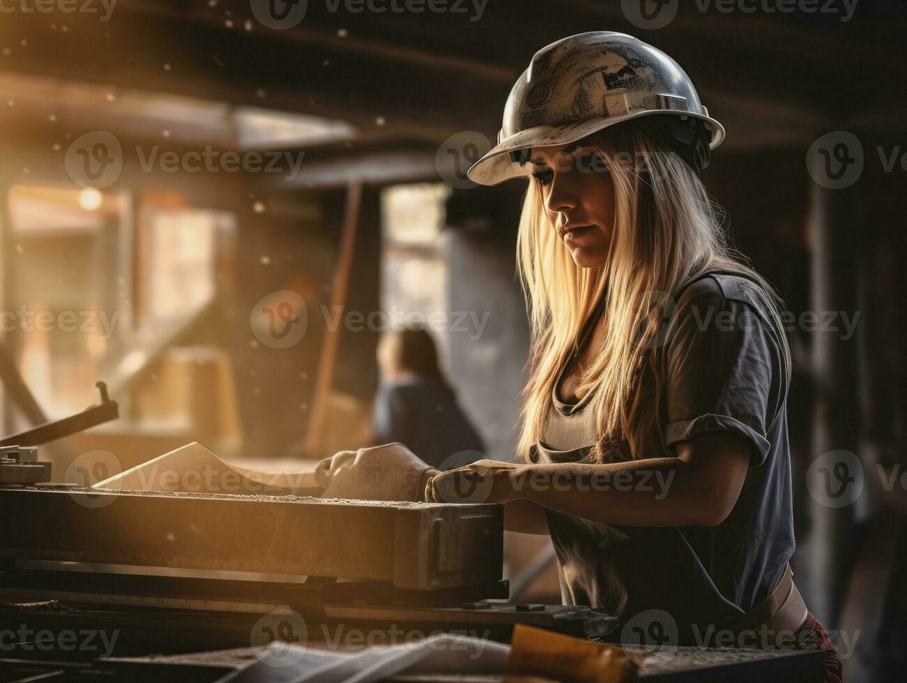 photo shot of a natural woman working as a construction worker AI Generative