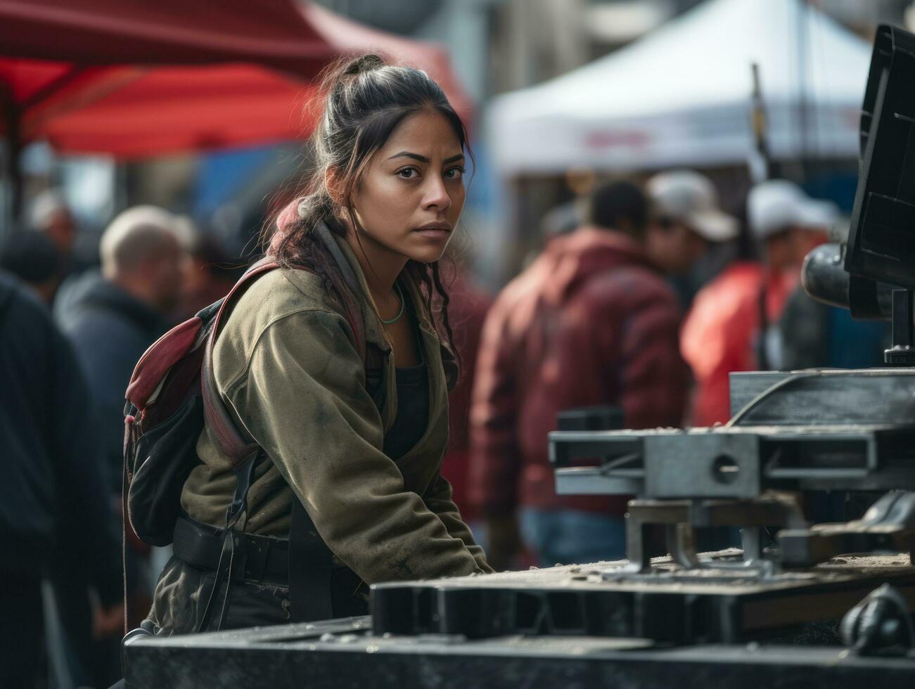 photo shot of a natural woman working as a construction worker AI Generative