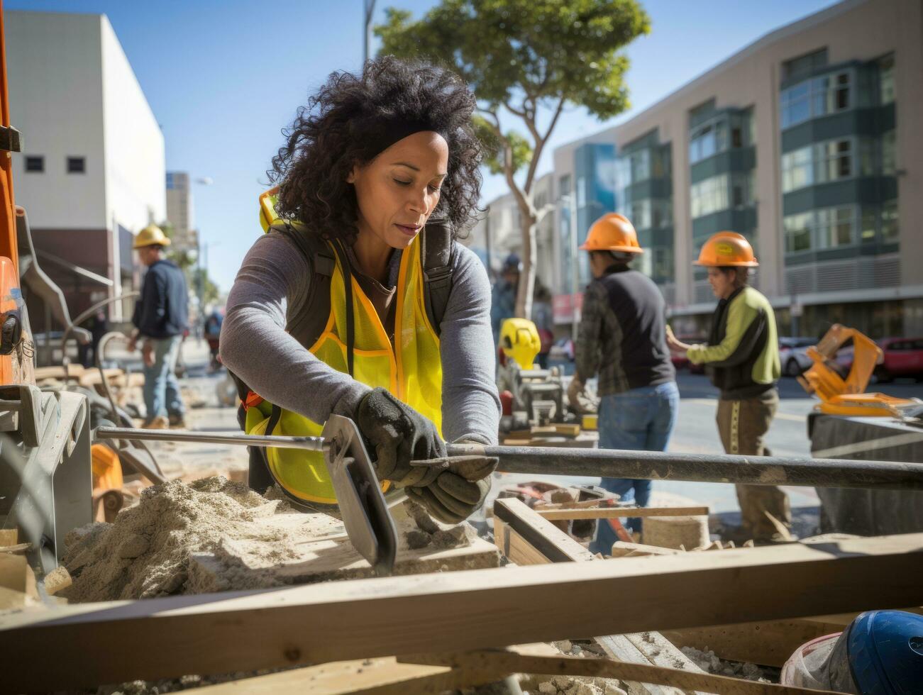 photo shot of a natural woman working as a construction worker AI Generative