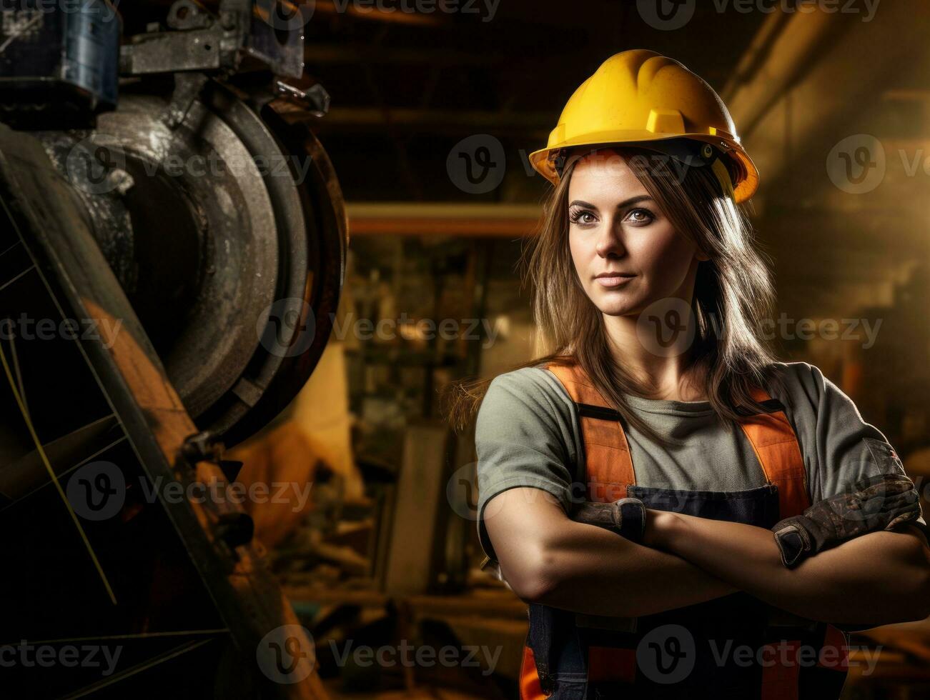 photo shot of a natural woman working as a construction worker AI Generative