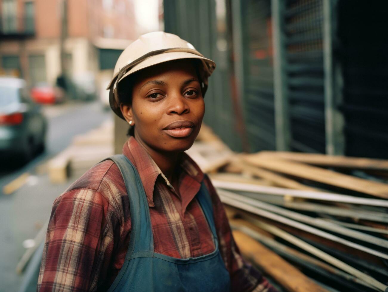 photo shot of a natural woman working as a construction worker AI Generative