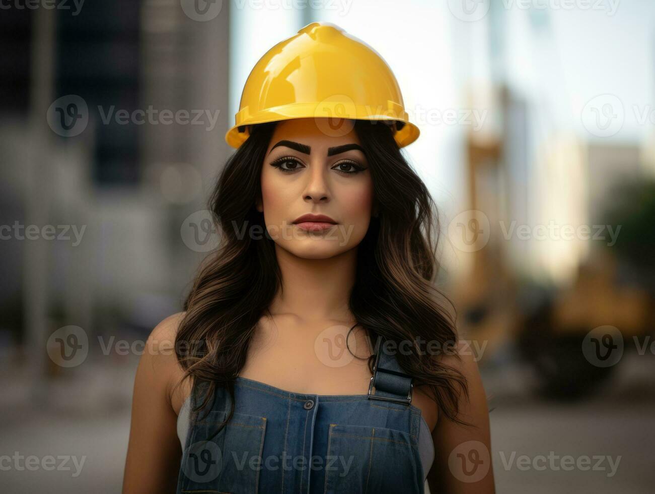 photo shot of a natural woman working as a construction worker AI Generative