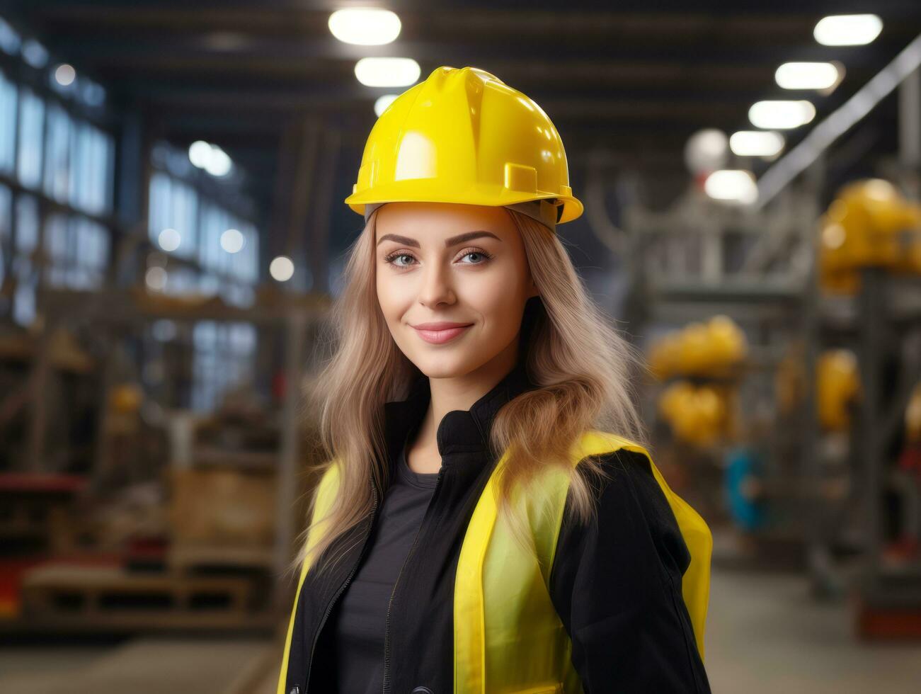 photo shot of a natural woman working as a construction worker AI Generative