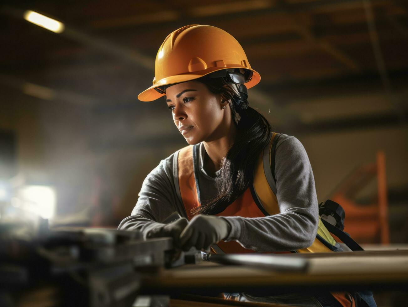 photo shot of a natural woman working as a construction worker AI Generative