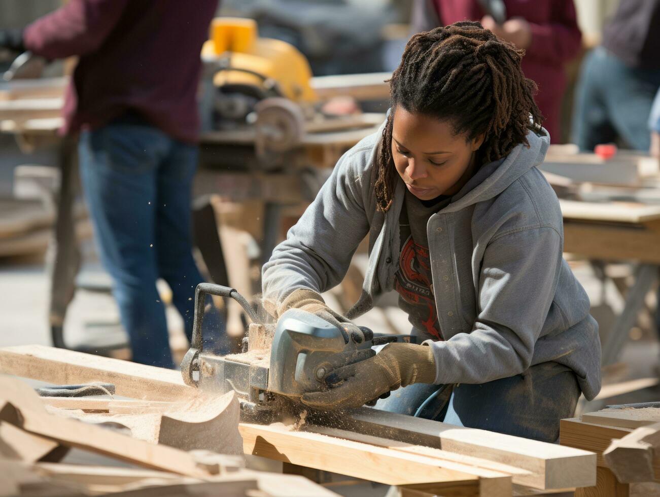 photo shot of a natural woman working as a construction worker AI Generative