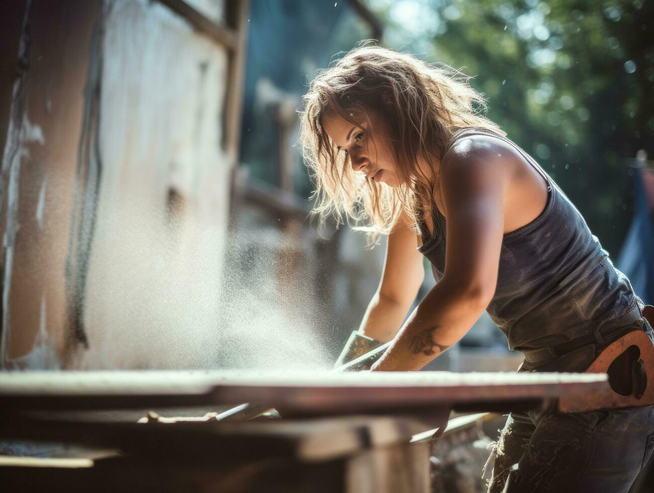 photo shot of a natural woman working as a construction worker AI Generative