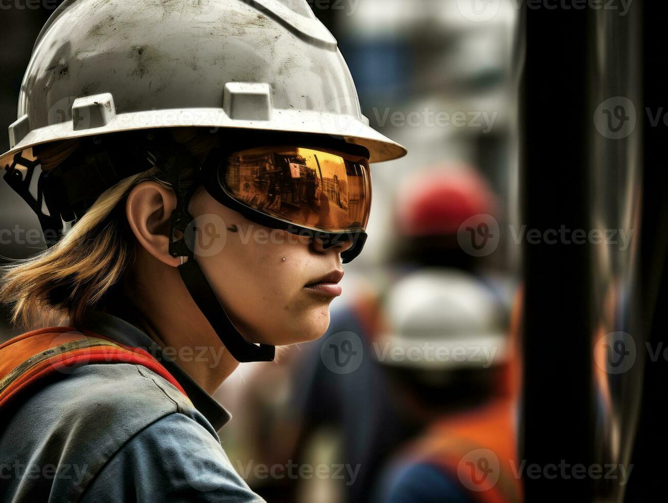 photo shot of a natural woman working as a construction worker AI Generative