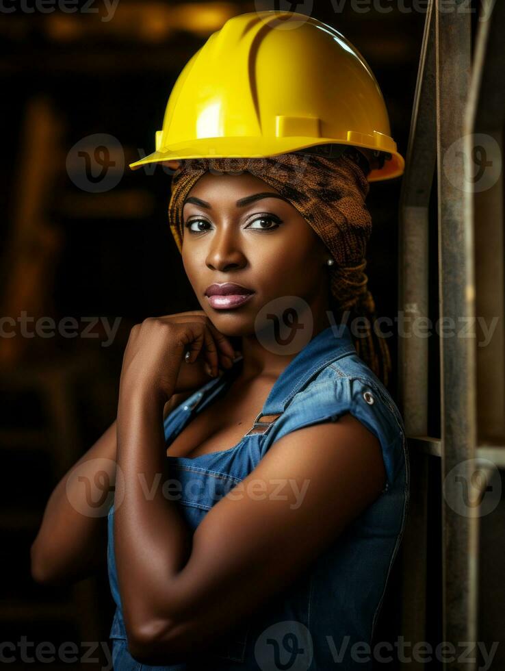 photo shot of a natural woman working as a construction worker AI Generative