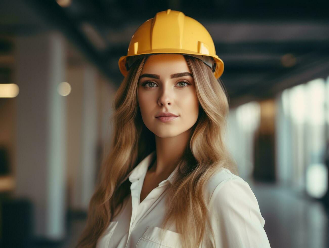 photo shot of a natural woman working as a construction worker AI Generative