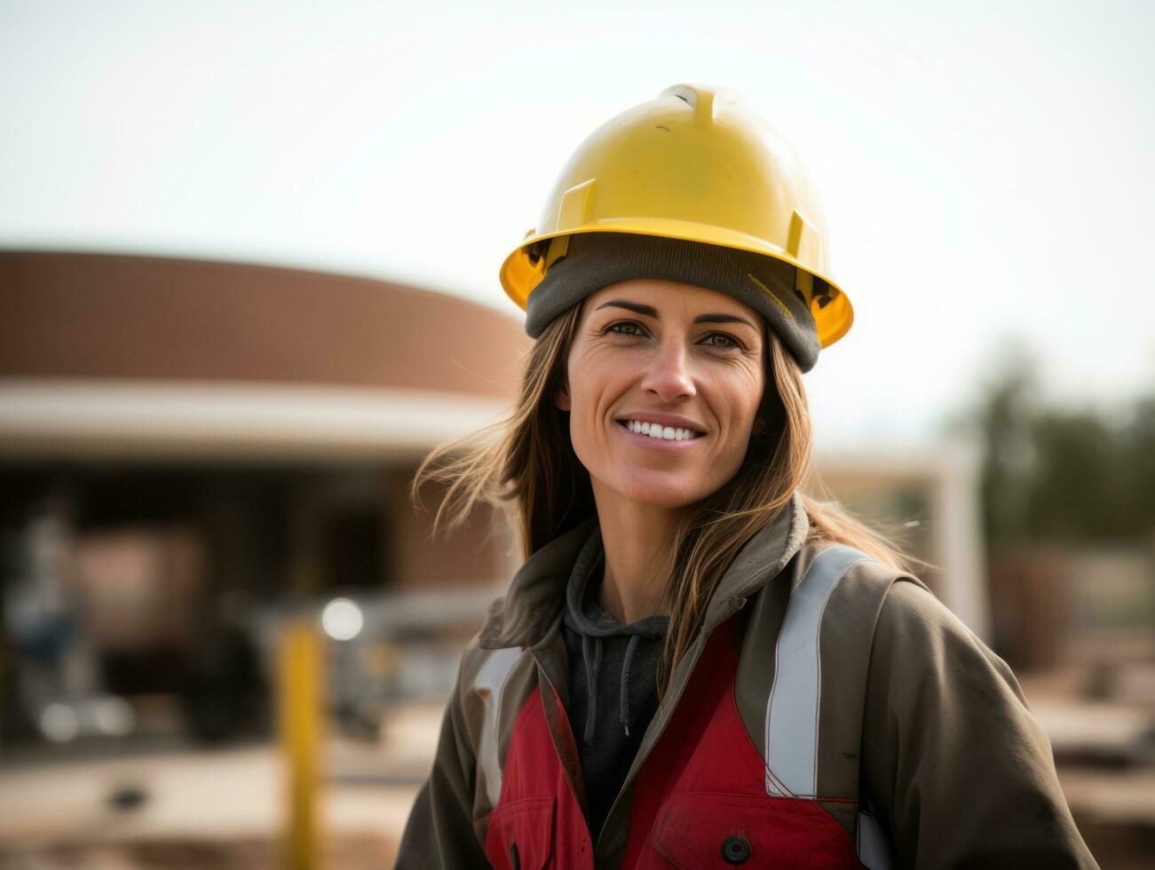 photo shot of a natural woman working as a construction worker AI Generative
