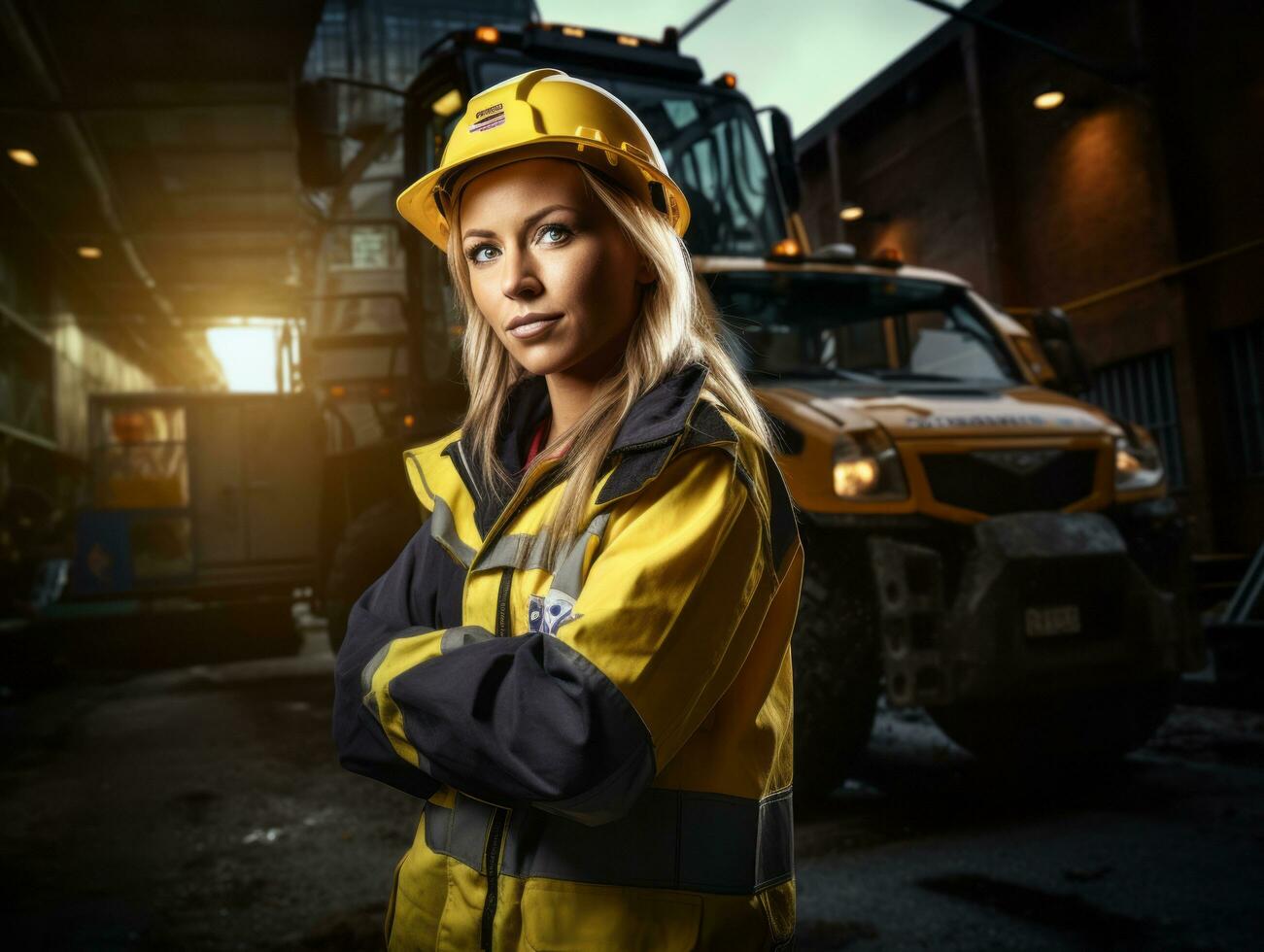 photo shot of a natural woman working as a construction worker AI Generative