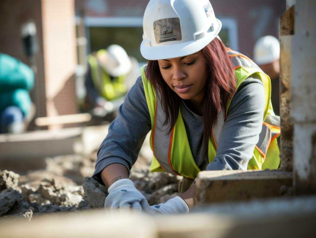 photo shot of a natural woman working as a construction worker AI Generative