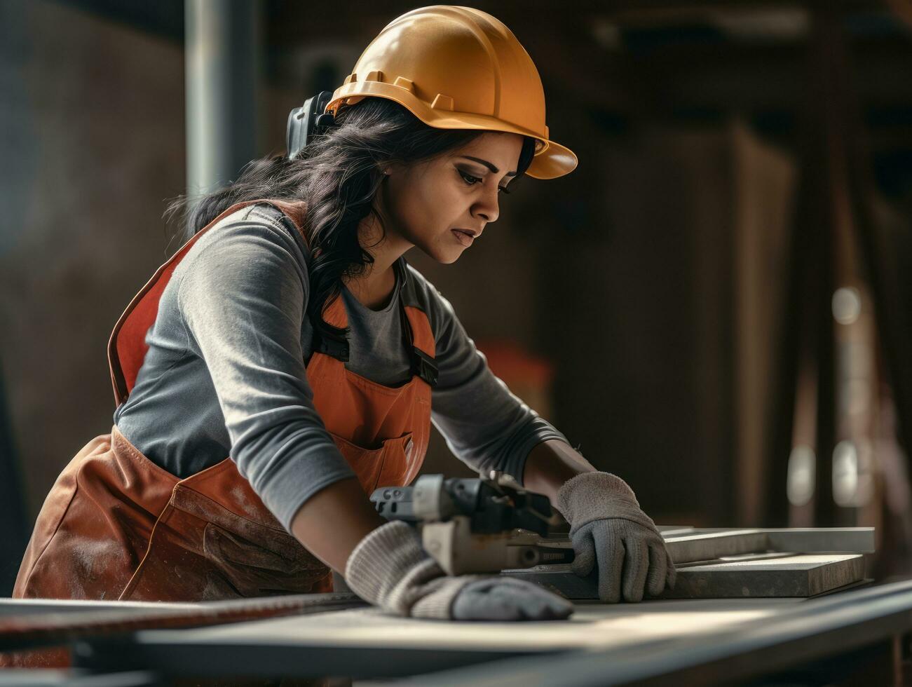 photo shot of a natural woman working as a construction worker AI Generative