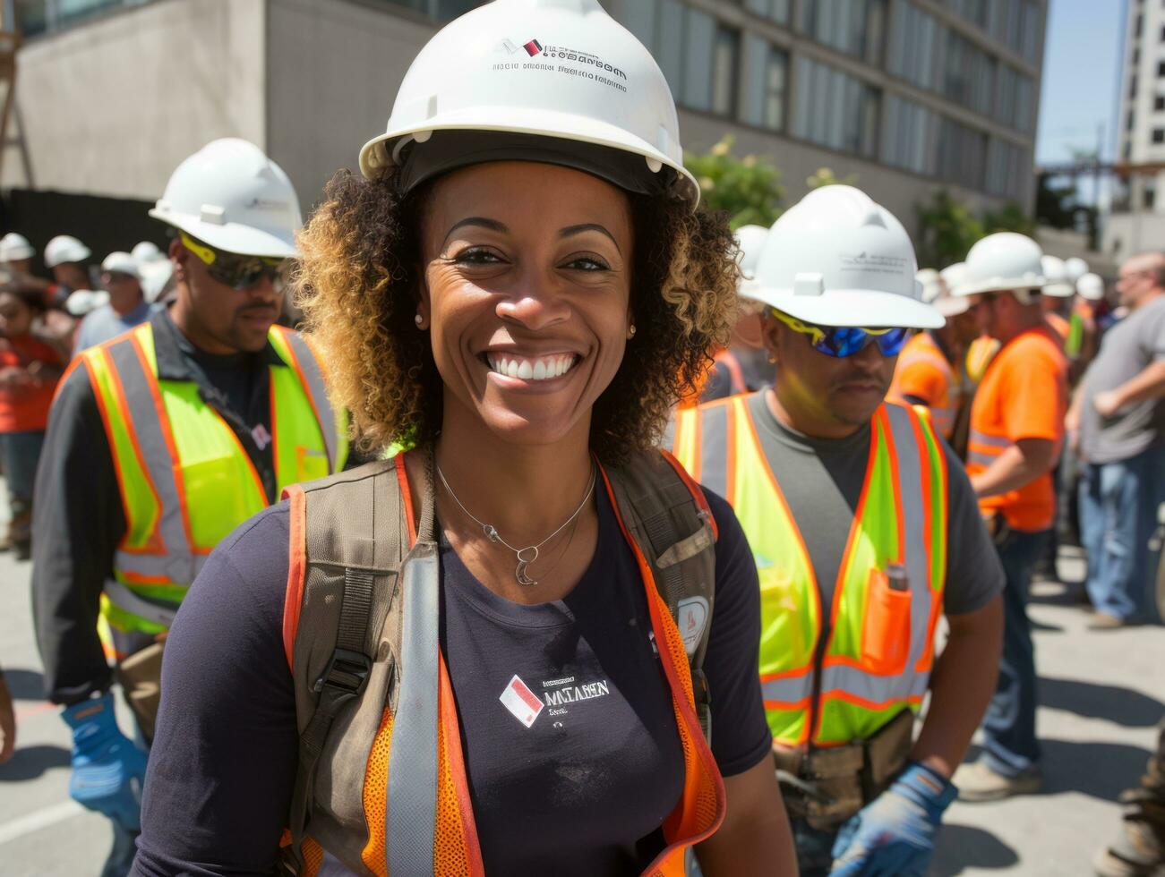 photo shot of a natural woman working as a construction worker AI Generative