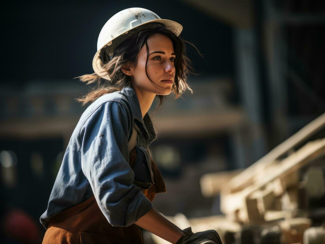 photo shot of a natural woman working as a construction worker AI Generative