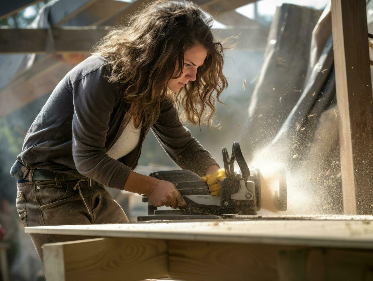 photo shot of a natural woman working as a construction worker AI Generative