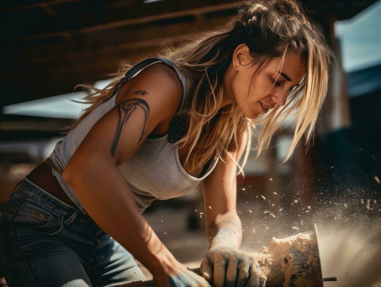 foto Disparo de un natural mujer trabajando como un construcción trabajador ai generativo