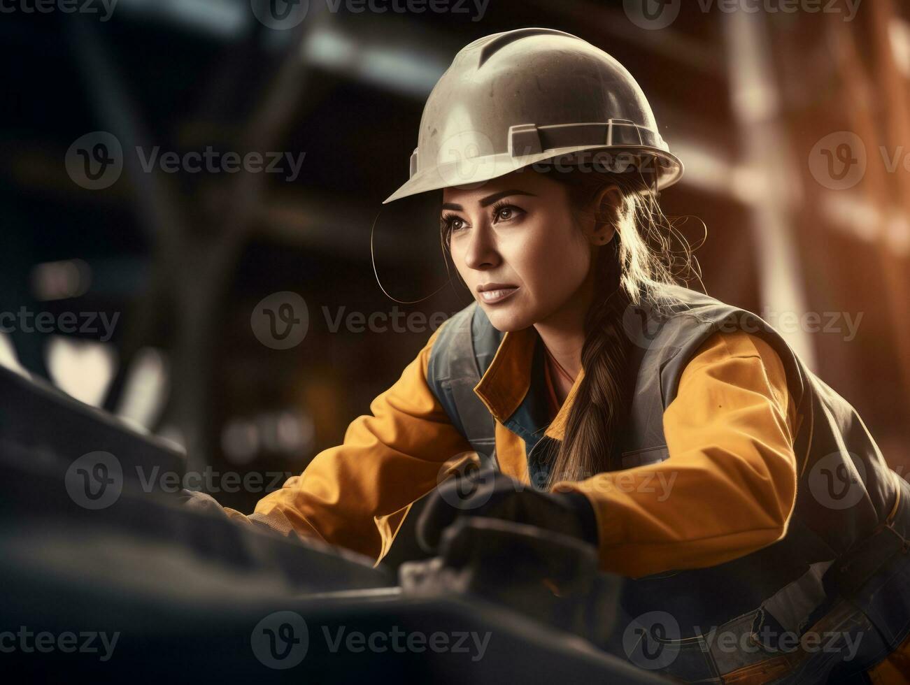 photo shot of a natural woman working as a construction worker AI Generative