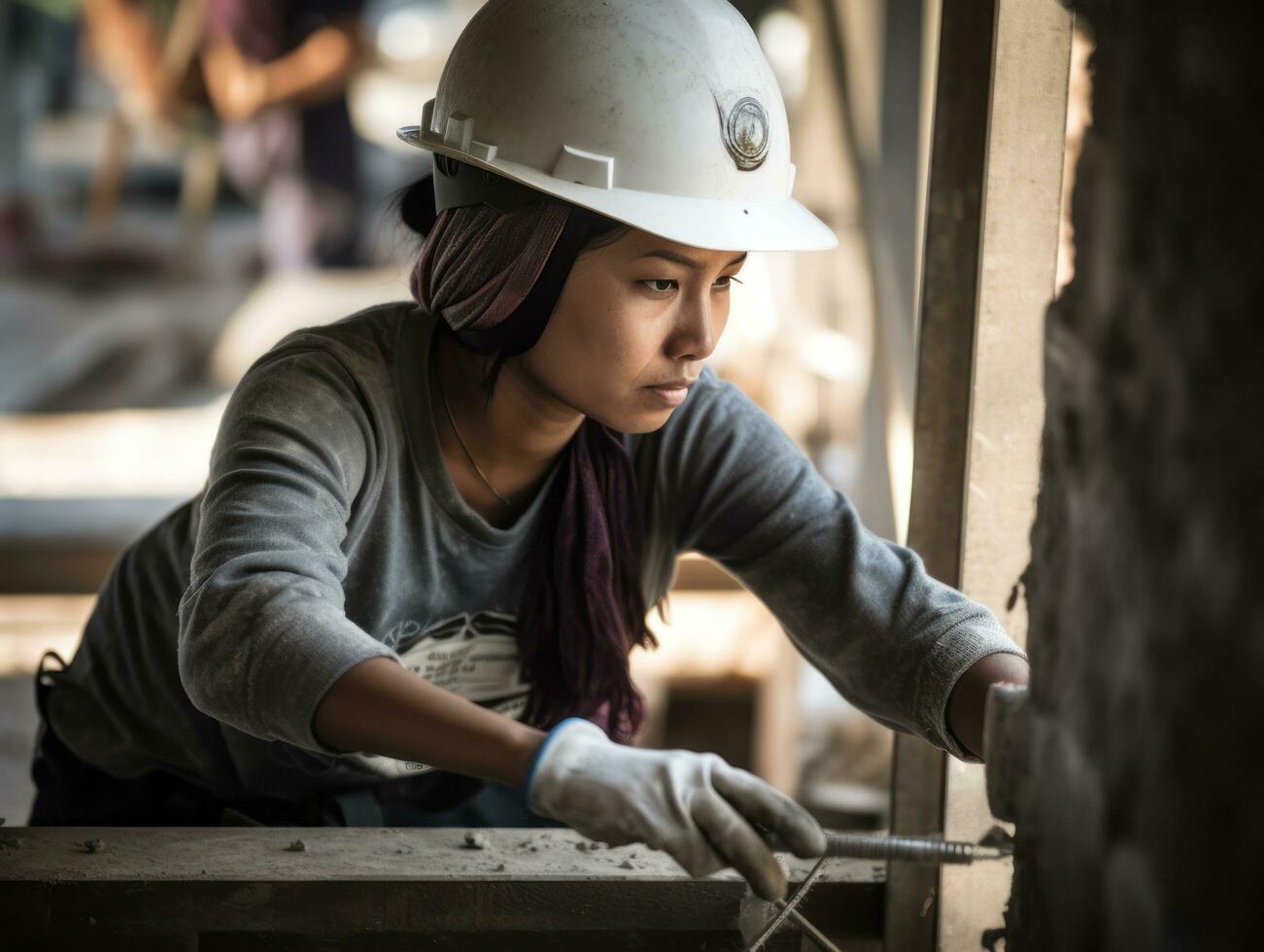 foto Disparo de un natural mujer trabajando como un construcción trabajador ai generativo