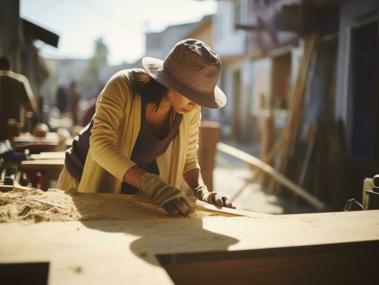 photo shot of a natural woman working as a construction worker AI Generative
