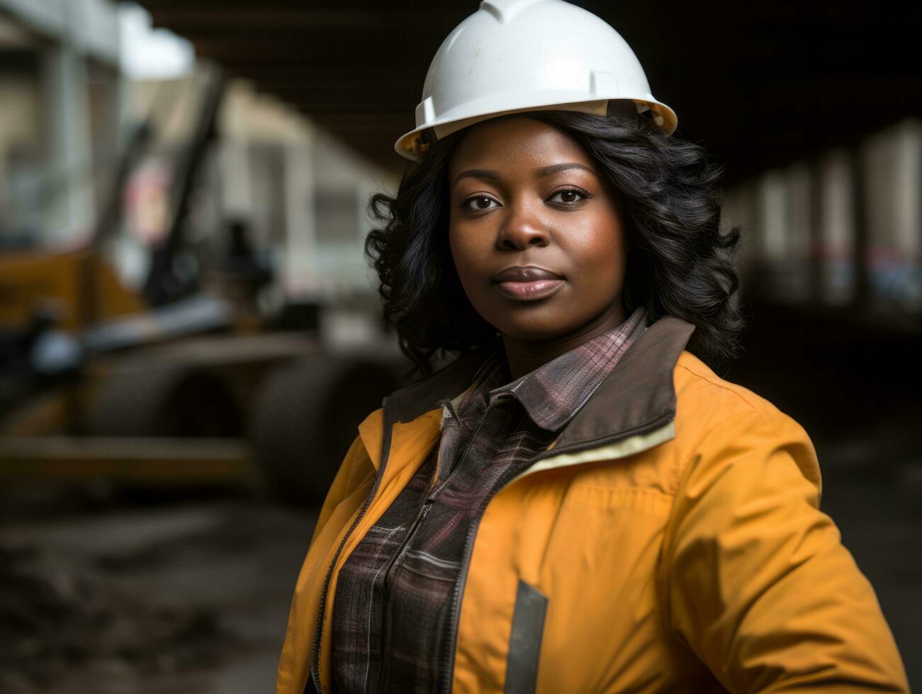 photo shot of a natural woman working as a construction worker AI Generative