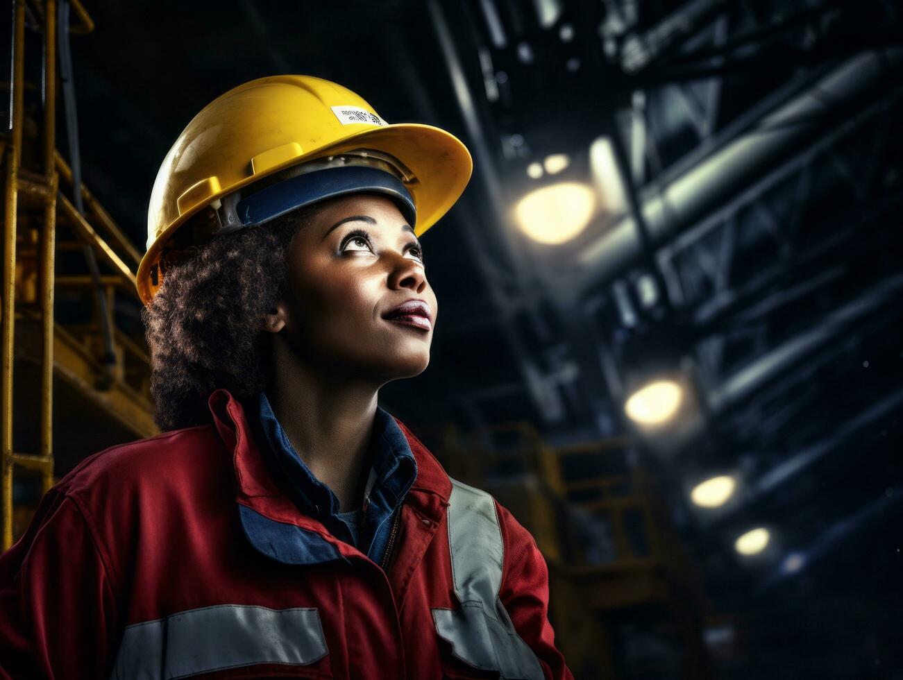 photo shot of a natural woman working as a construction worker AI Generative
