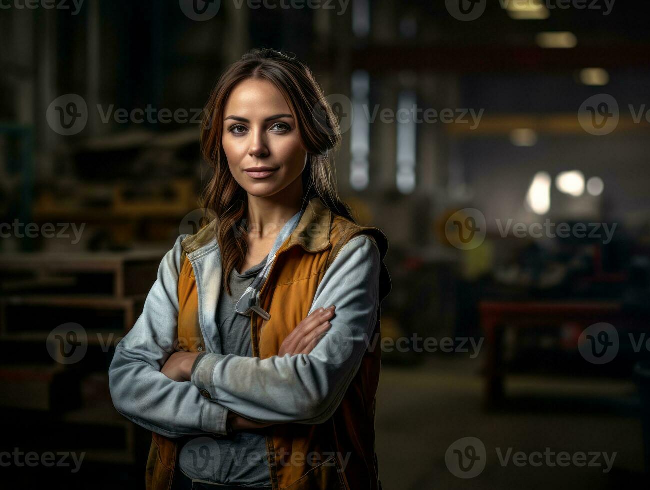 photo shot of a natural woman working as a construction worker AI Generative