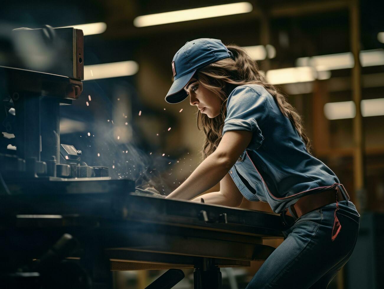 photo shot of a natural woman working as a construction worker AI Generative