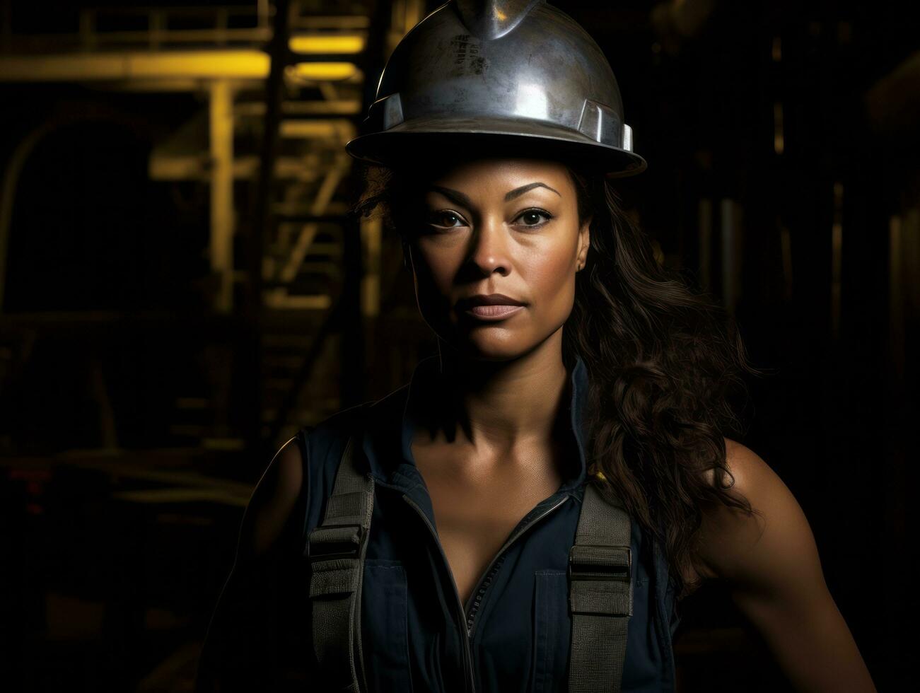 photo shot of a natural woman working as a construction worker AI Generative