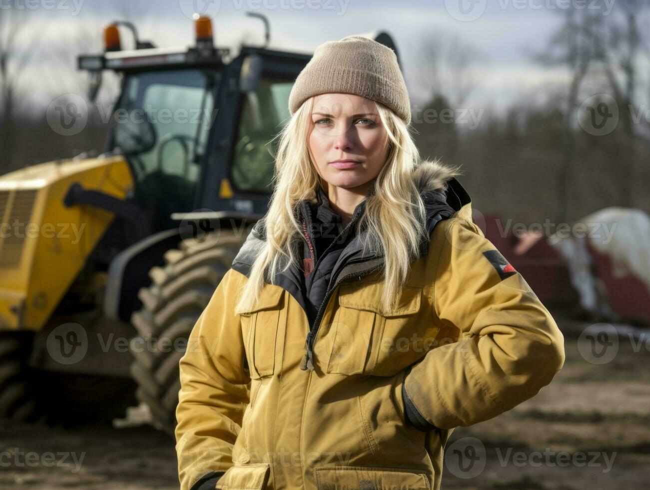 photo shot of a natural woman working as a construction worker AI Generative