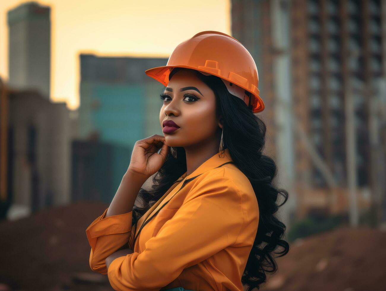 photo shot of a natural woman working as a construction worker AI Generative