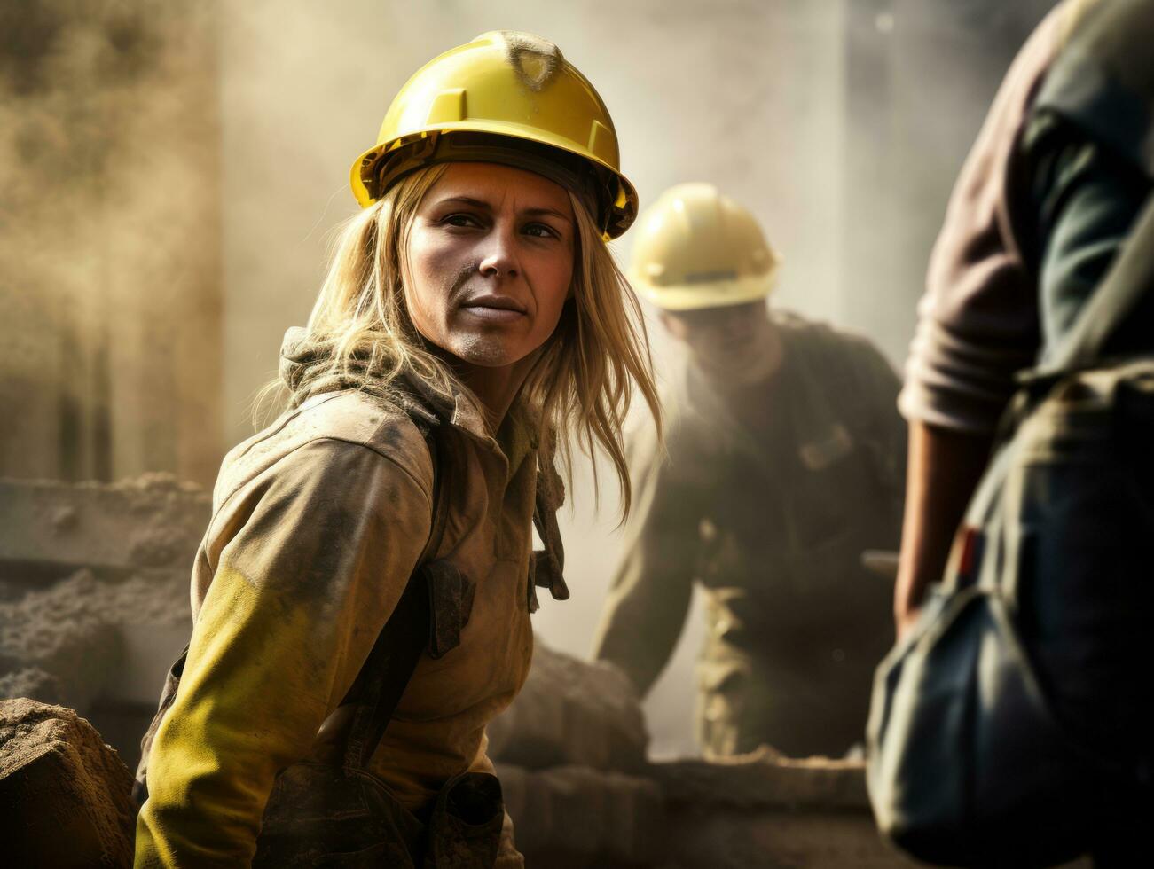 photo shot of a natural woman working as a construction worker AI Generative