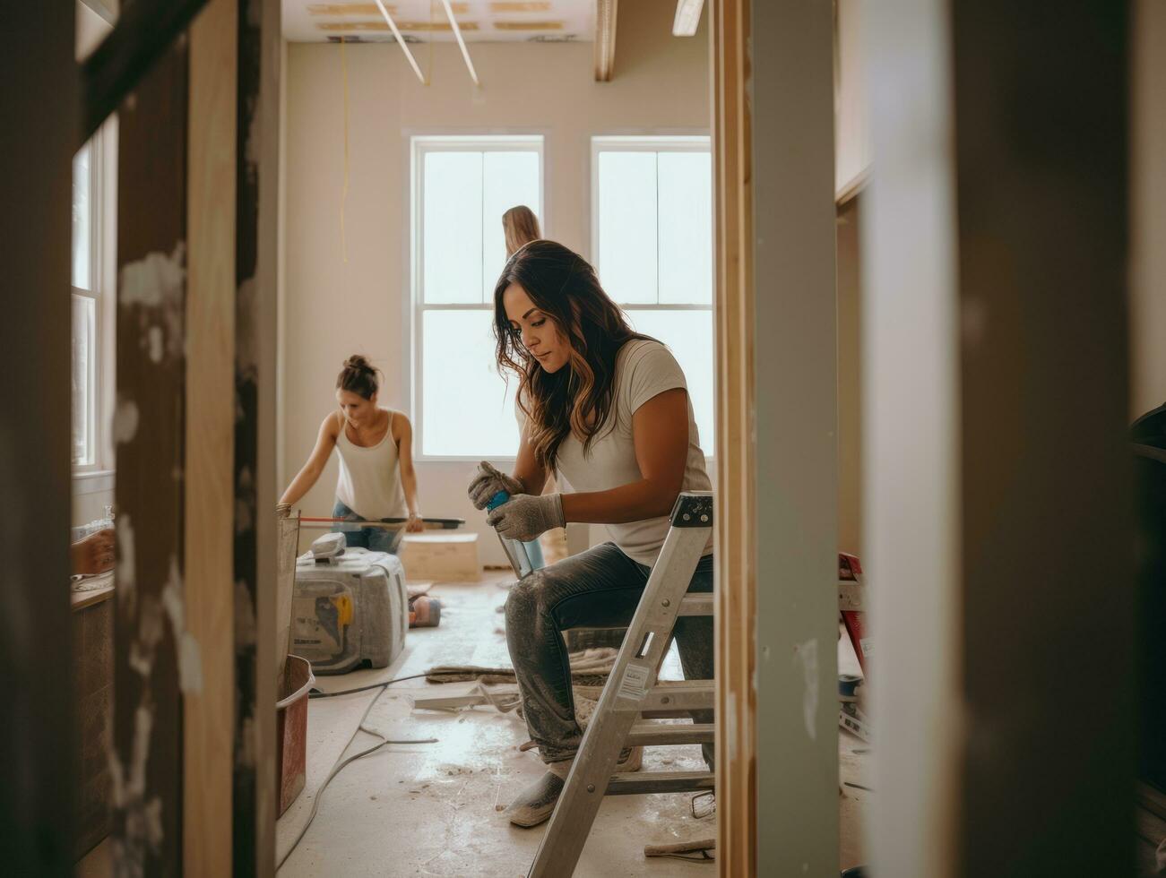 photo shot of a natural woman working as a construction worker AI Generative