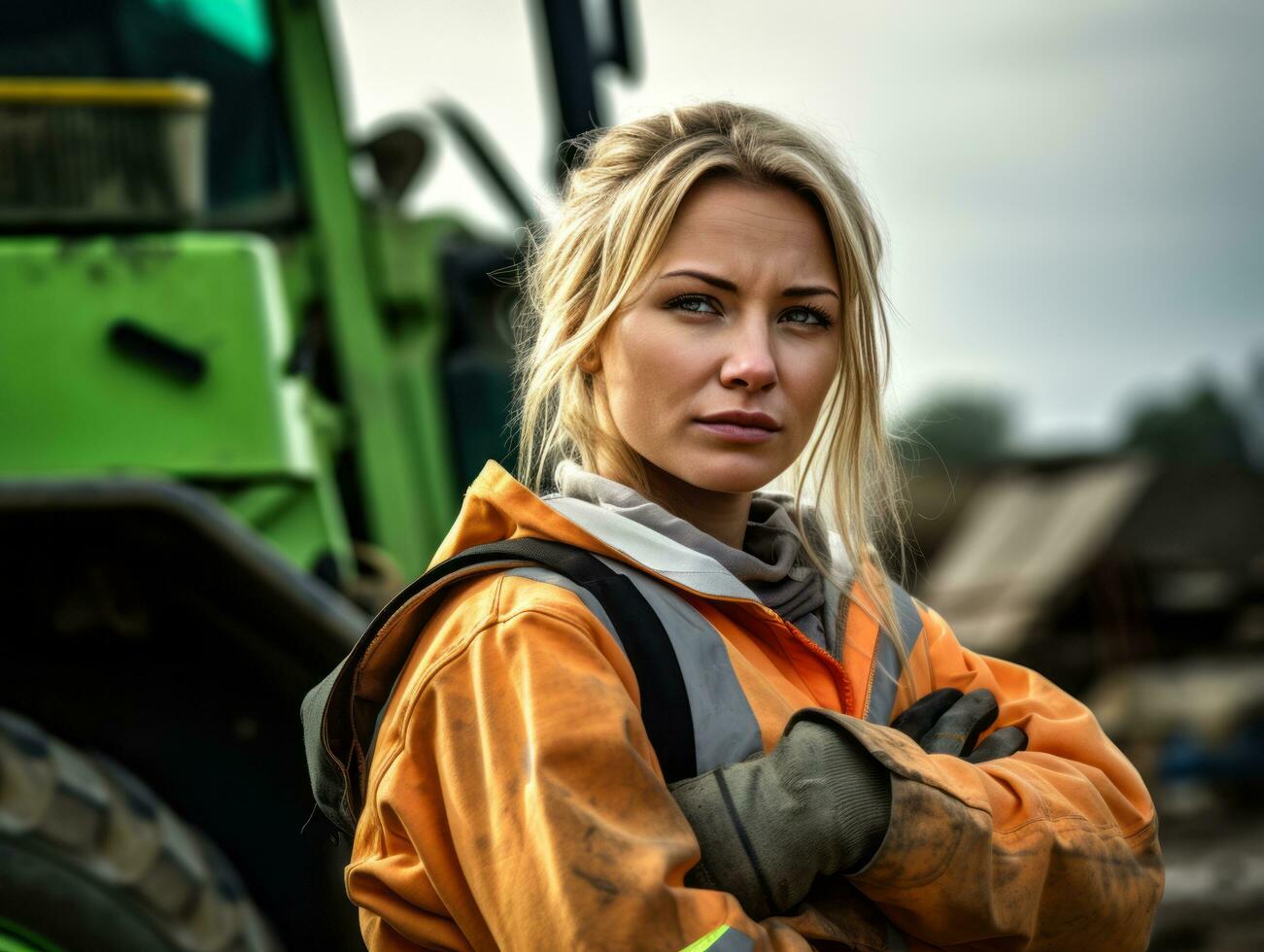 photo shot of a natural woman working as a construction worker AI Generative